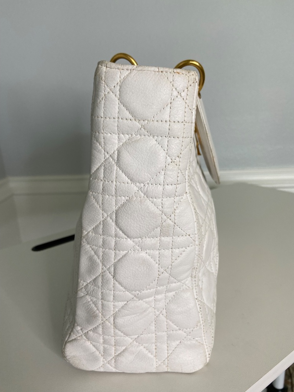 Authentic Dior White Lambskin Lady Dior Handbag Quilted Cannage Gold Hardware - Picture 6 of 16